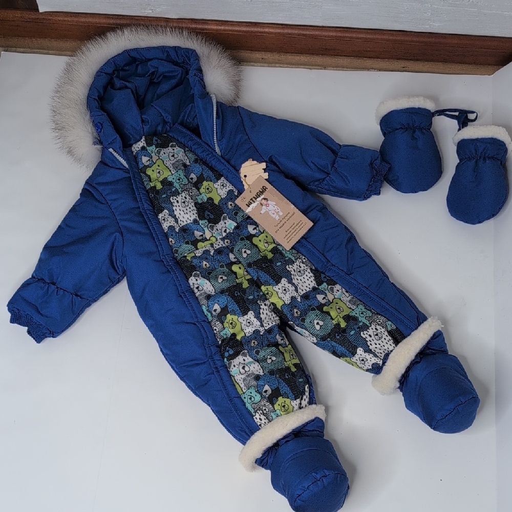 Blue Baby Snowsuit with Mittens